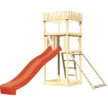 Tour de jeu en bois avec toboggan, échelle et filet d''escalade pour le jardin