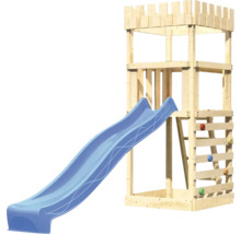 Holzspillturm mat Rutsch a Kloterwand fir de Gaart