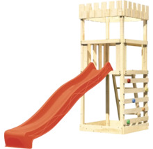 Spielturm aus Holz mit Rutsche und Kletterwand