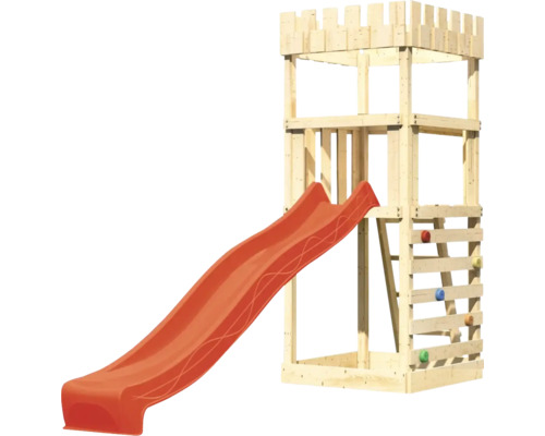 Tour de jeux en bois avec toboggan et mur d''escalade