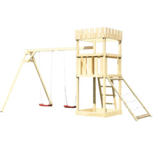 Spieltoren mit Schaukel und Kletternetz für den Garten
