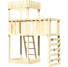 Spielturm aus Holz mit Leiter und Kletterwand