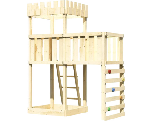 Tour de jeu en bois avec échelle et mur d''escalade