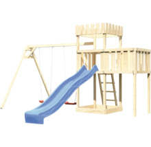 Tour de jeu en bois avec toboggan et balançoire