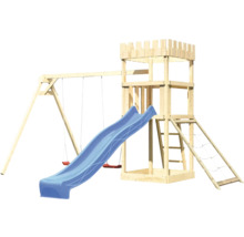 Spielturm aus Holz mit Schaukel und Rutsche