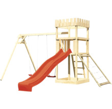 Aire de jeux en bois avec toboggan et balançoire