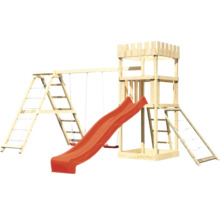 Holzspielplatz mit Rutsche und Schaukel