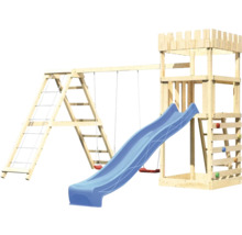Spilltuerm mat Rutsch, Schaukel a Kletterwand aus Holz