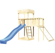 Tour de jeux avec toboggan, mur d''escalade et échelle en bois