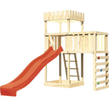 Spielturm mit Rutsche, Leiter und Kletterwand aus Holz