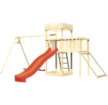 Spielturm mit Rutsche und Schaukel aus Holz
