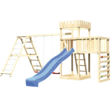 Spielturm mit Schaukel, Rutsche, Kletterwand und Strickleiter aus Holz