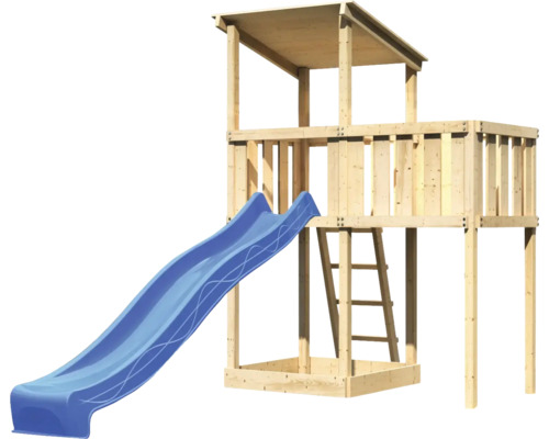Tour de jeu en bois avec toboggan et échelle
