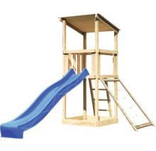 Spielturm aus Holz mit Rutsche, Leiter und Kletternetz