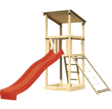 Spielturm aus Holz mit Rutsche und Kletterwand