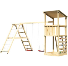 Holzspielturm mit Schaukel, Kletterwand und Leiter