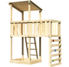 Spielturm aus Holz mit Kletterwand und Leiter