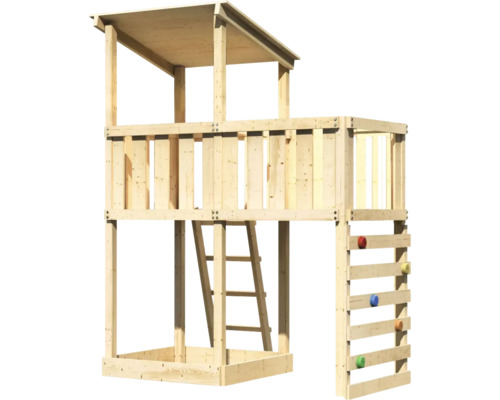 Tour de jeu en bois avec mur d''escalade et échelle