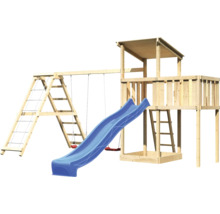 Spielturm mit Rutsche, Schaukel und Kletterwand aus Holz