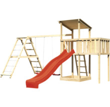 Spielturm aus Holz mit Rutsche, Schaukel und Kletterleiter