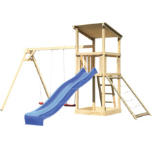 Spielturm aus Holz mit Rutsche, Schaukel und Klettergerüst für den Garten