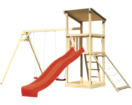 Tour de jeux en bois avec balançoire, toboggan et structure d''escalade pour le jardin