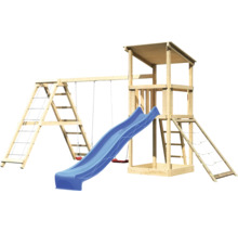 Spielplatz mit Turm, Rutsche, Kletterwand und Schaukel