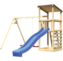 Holzspillturm mat Schaukel, Rutsch a Kletterwand fir dobaussen
