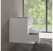 Weißer Waschtischunterschrank mit Schublade im Badezimmer.