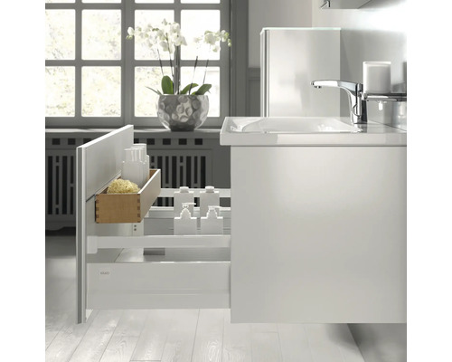 Meuble sous-vasque de salle de bains avec tiroir coulissant et accessoires de bain