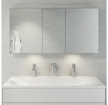 Badezimmer mit Spiegelschrank, Waschbecken und Armaturen