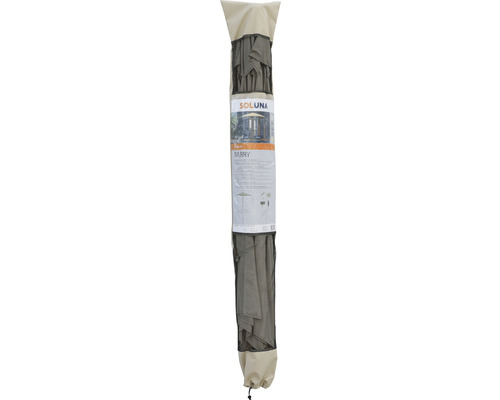 Verpackter Pavillon mit Soluna Logo