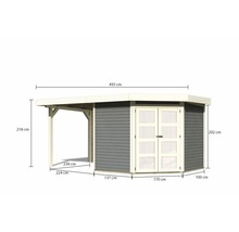Gartenhaus Karibu Grünwald 5 inkl. Anbaudach 2,4 m und Rückwand 492,5 x 262 cm terragrau