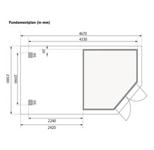 Gartenhaus Karibu Grünwald 3 inkl. Anbaudach 2,4 m und Rückwand 467 x 238 cm terragrau