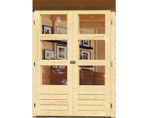 Double porte en bois avec fenêtres pour abri de jardin