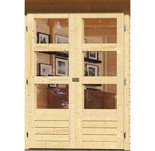Abri de jardin Karibu Kodiak 2 avec extension de toit de 2,4 m, option bois de chauffage 467 x 238 cm naturel