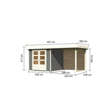 Gartenhaus Karibu Kodiak 3,5 inkl. Schleppdach 2,4 m und Rückwand 491 x 262 cm terragrau