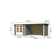 Gartenhaus Karibu Kodiak 3,5 inkl. Anbaudach 2,8 m, Rück- und Seitenwand 528,5 x 262 cm terragrau