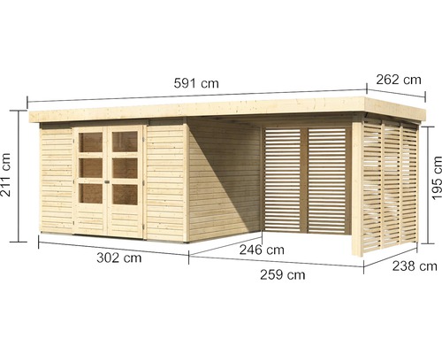 Image d''un abri de jardin en bois avec dimensions