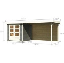 Gartenhaus Karibu Kodiak 2 inkl. Anbaudach 2,8 m, Rückwand 504,5 x 238 cm terragrau