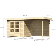 Gartenhaus Karibu Kodiak 3 inkl. Schleppdach 2,4 m und Rückwand 491 x 238 cm natur