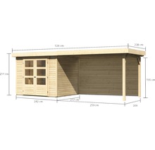 Abmessungen eines Gartenhauses aus Holz mit Vordach