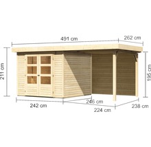 Gartenhaus Karibu Kodiak 3,5 inkl. Schleppdach 2,4 m und Rückwand 491 x 262 cm natur