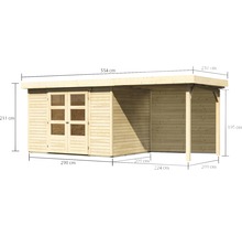 Gartenhaus Karibu Kodiak 4 inkl. Schleppdach 2,4 m und Rückwand 554 x 238 cm natur