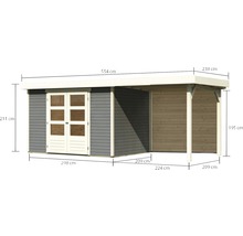 Gartenhaus Karibu Kodiak 4 inkl. Schleppdach 2,4 m und Rückwand 554 x 238 cm terragrau