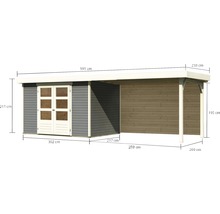 Gartenhaus Karibu Kodiak 4 inkl. Anbaudach 2,8 m, Rückwand 591,5 x 238 cm terragrau