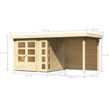 Gartenhaus Karibu Naomi 3 inkl. Anbaudach 2,4 m, Rückwand 491 x 238 cm natur