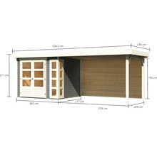 Gartenhaus Karibu Naomi 3 inkl. Anbaudach 2,8 m, Rückwand 528,5 x 238 cm terragrau