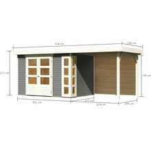 Gartenhaus Karibu Naomi 4 inkl. Anbaudach 2,4 m, Rückwand 554 x 238 cm terragrau