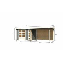 Gartenhaus Karibu Naomi 4 inkl. Anbaudach 2,8 m, Rückwand 591,5 x 238 cm terragrau